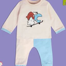 MINIKLUB Kids Beige Graphic Print Full Sleeves T-Shirt with Pants-image-41