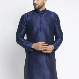Jompers Men Navy Blue Solid Thread Work Kurta-picture-18