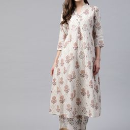 Divena Women Off-White & Maroon Ethnic Motifs Print Pure Cotton Kurta with Palazzos-18