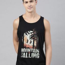 Bushirt Men Black Mountain Is Calling Printed Round Neck  Pure Cotton T-shirt-image-33