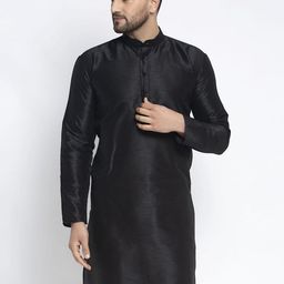 Jompers Black Kurta Woven Design Mandarin Collar Regular Sleeves Kurta-image-47