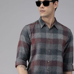 THE BEAR HOUSE Men Blue Pure Cotton Slim Fit Checked Casual Shirt-picture-49
