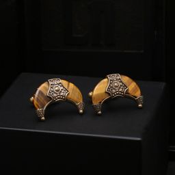 COSA NOSTRAA Copper-Toned & Brown Tiger Eye Studded Quirky Cufflinks-image-40