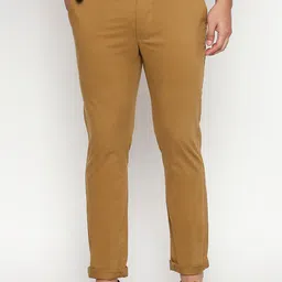 Basics Men Khaki Tapered Fit Solid Chinos-image-91