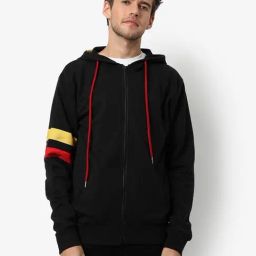 Campus Sutra Black Cotton Regular Fit Hooded Sweatshirt-33