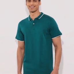 Hoversoul Teal Cotton Regular Fit Polo T-Shirt-image-35