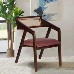 GLOBALLY INDIAN Burgundy & Brown Cane-Back Wooden Accent-Style Aem Lounge Chair-image-38