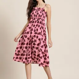HERE&NOW Floral Print Smocked Fit & Flare Midi Dress-image-14