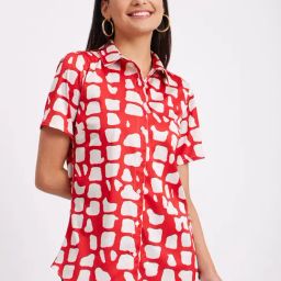 Fablestreet Red & White Printed Shirt-image-3