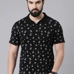 Kryptic Black Regular Fit Printed Cotton Polo T-Shirt-image-49