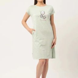 Sweet Dreams Sage Green Cotton Striped Sleep Tee-picture-11