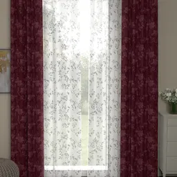 ROSARA HOME Maroon & White Set of 4 Regular & Sheer Long Door Curtains-image-61