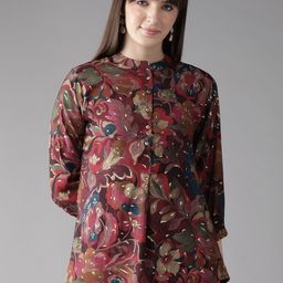 Cayman Floral Print Mandarin Collar Longline Top-image-13