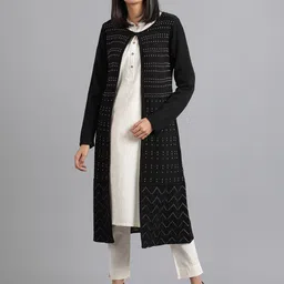 W Women Striped Polyester PU Coated Longline Cardigan-picture-6