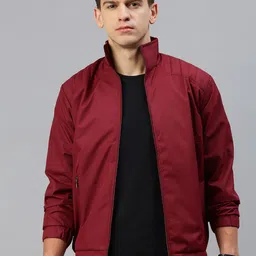 VOXATI Men Solid Windcheater Bomber Jacket-18