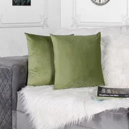 STITCHNEST Green 2 Pieces Velvet Square Cushion Covers-58