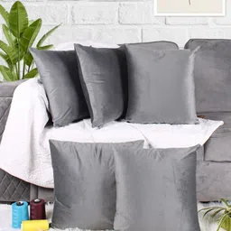 STITCHNEST Grey 5 Pieces Velvet Square Cushion Covers-image-91