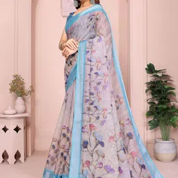 SUVIKAS CREATION Floral Zari Saree With Blouse Piece image 5