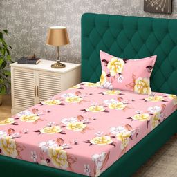 Myntra Elegant Homes Pink & Yellow Printed 300 TC Single Bedsheet Set 2.25 m x 1.50 m-image-96