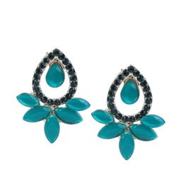 PUJVI Artificial Stones Studded and Beaded Floral Shaped Drop Earrings-56