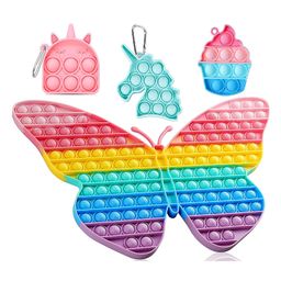 FunBlast Jumbo Butterfly with 3 Keychain Pop it Silicon Fidget Toy Pack of 4 - Multicolor-10