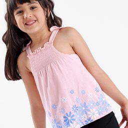 Babyhyg Singlet Top With Graphics & Smocking Detailing Floral Print - Pink-image-106