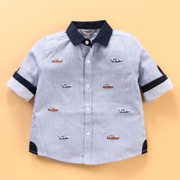 ToffyHouse Full Sleeves Stripe Yacht Embroidery Shirt - Blue-picture-11