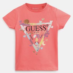 Guess Half Sleeves Triangle & Heart Printed Tee - Pink-image-5