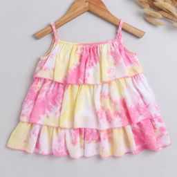 The Magic Wand SleevelessTie & Dye Tiered Top - Pink Yellow-image-57