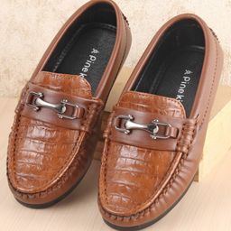 Pine Kids Slip on Formal Wear Shoes with Chain Link - Brown-image-82