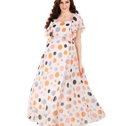 Mom for sure by Ketki Dalal Half Sleeves Maternity Cum Nursing  Polka Maxi Dress - White Orange-image-29