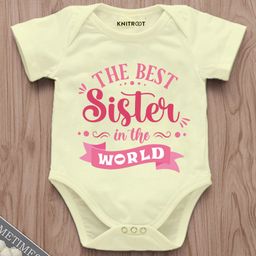 KNITROOT  Raksha Bandhan Theme Half Sleeves The Best Sister In World Text Printed Onesie - Yellow-image-95