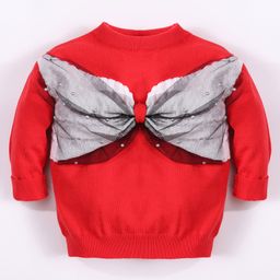 Kookie Kids Full Sleeves Pullover Sweater with Bow Applique - Red-image-83