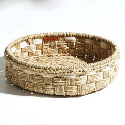 Sirohi  Ivory Moonj & Cotton Round Tray Medium - Beige & White-image-76