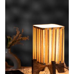 Green Girgit Wooden Brown Base Lamp with pleeted Yellow Candyprint Soft Shade-14
