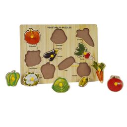 Wooden Vegetables Puzzle, Knob and Peg Puzzle, Learning & Educational Toys for Babies & Kids Multicolour - 9 Pieces-7