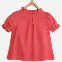 Chuppan Chupai Rayon Half Puff Sleeves Solid Top - Coral-picture-34
