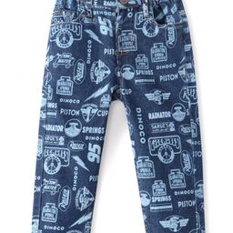 Babyhug Disney Cotton Full Length Denim Jeans with Star Wars Print - Blue-image-56