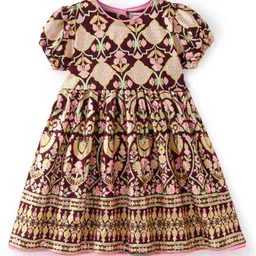 EARTHY TOUCH Single Jersey Knit Half Sleeves Ethnic Dresses Floral Print - Maroon-picture-27