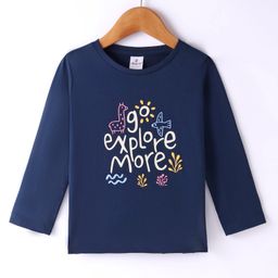 Ollypop Sinker Knit Full Sleeves T-Shirt With Text Print - Navy Blue-picture-1