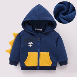 Kookie Kids Full Sleeves Front Open Hooded Sweatshirt With Dino Print & Kangaroo Pockets - Black-image-1