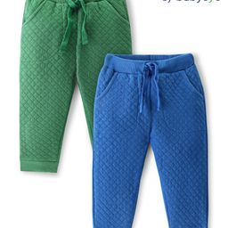 Babyoye 100% Cotton Quilted Fabric Full Length Solid Color Textured Lounge Pant Pack of 2 - Green & Blue-image-29