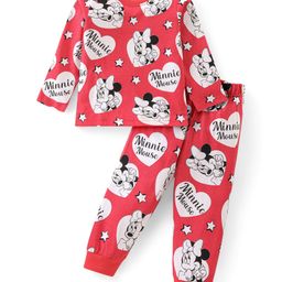 Babyhug Disney Single Jersey Knit Full Sleeves Night Suit with Minnie Mouse Print - Red-picture-1
