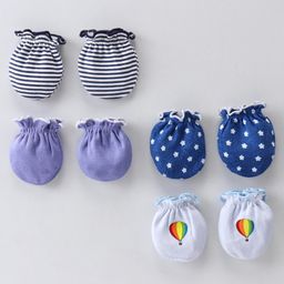 Ben Benny 100% Cotton Interlock Knit Mittenswith Striped & Star Print Pack of 4-Black Blue & Navy-picture-13