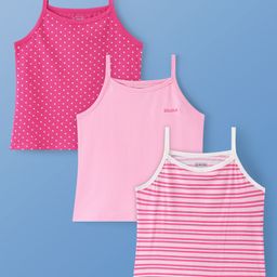 Pine Kids Cotton Lycra Sleeveless Solid Slips With Stripes & Polka Dot Print Pack of 3 (Color May Vary)-image-58
