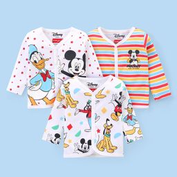 Babyhug Disney Cotton Knit Full Sleeves Front Open Jhablas with Striped & Mickey Mouse Graphics Pack of 3 - White-image-84