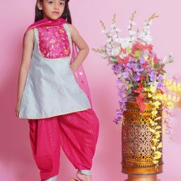 Little Bansi Cotton Silk Sleeveless Floral Embroidered Kurta Salwar With Dupatta - Multi Colour-picture-22