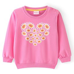 Babyhug Cotton Knit Full Sleeves Sweatshirt with Floral Heart Print - Pink-image-77