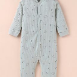 I Bears Interlock KnitFull Sleeves Rompers with Elephant Print - Mint Green-10