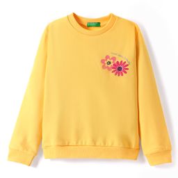 UCB Cotton Knit Full Drop Shoulder Sleeves Sweatshirt with Floral Print -Yellow-image-93
